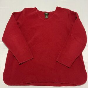 L.L.Bean Women's L Red V-Neck Fleece Pullover Sweater Casual Outdoor Top